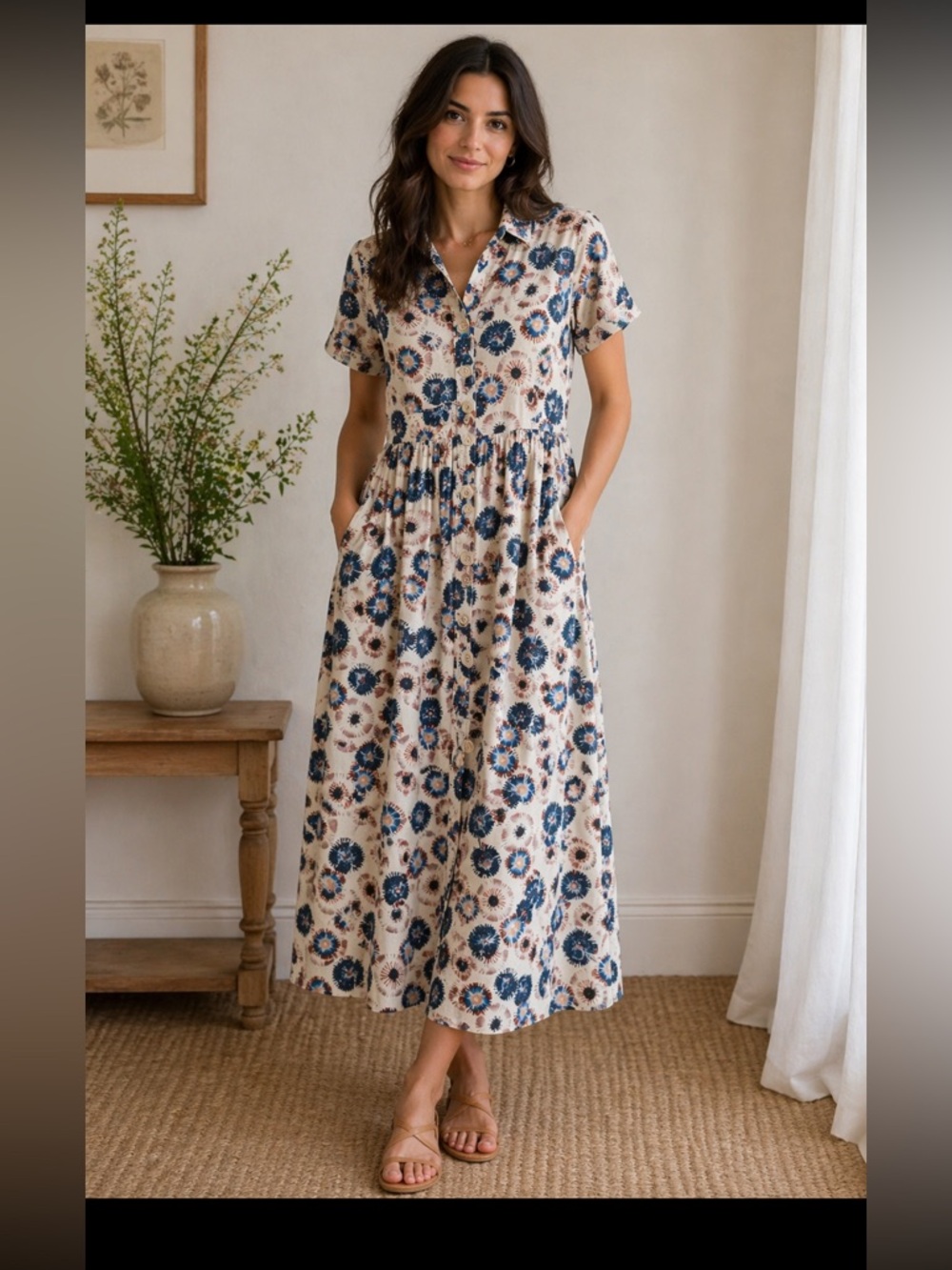 Never A Wallflower Abstract Floral Maxi Shirt Dress